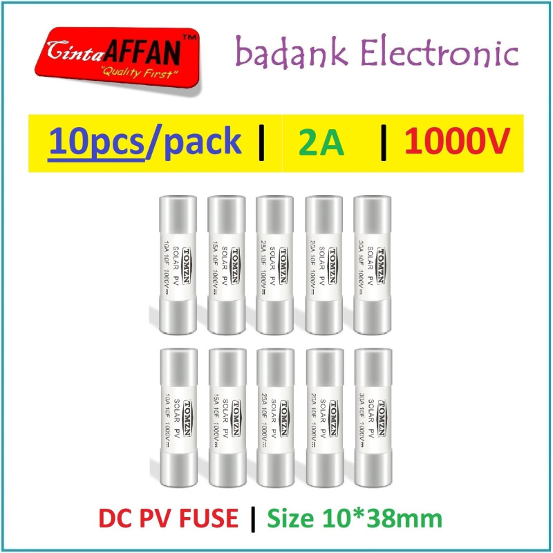 10pcs/pack - Solar PV Fuse Link DC 2A 1000V Size 10x38mm